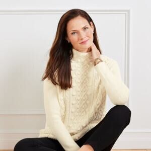 Talbots Ivory Cable Knit Funnel Neck Sweater Women's Size Small